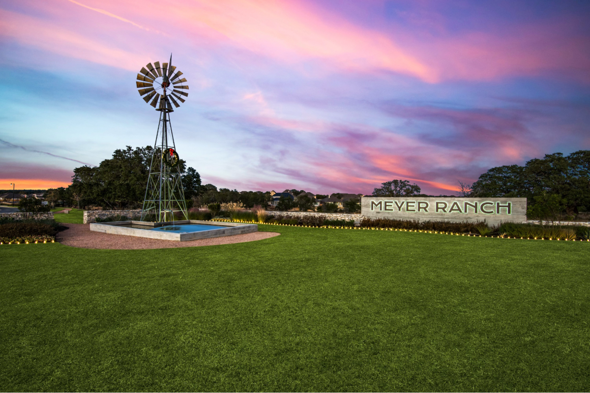 Entrance of Meyer Ranch in a sunset background.