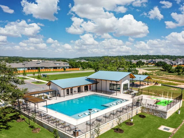 Aerial view of the Haus amenity center at Meyer Ranch